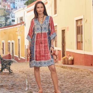 Sundance My Favorite Dress Boho Patchwork Floral Kimono Sleeve Peasant Size M